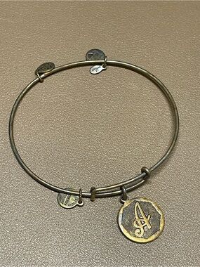 Alex and Ani Initial Letter A Script Medallion Gold Bangle Bracelet